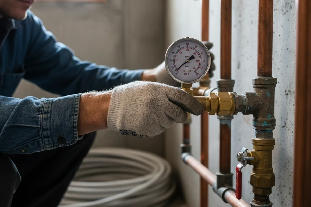 Pressure testing a repaired line during Water Line Repair in Emerson